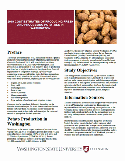 Imagen de 2019 Cost Estimates of Producing Fresh and Processing Potatoes in Washington