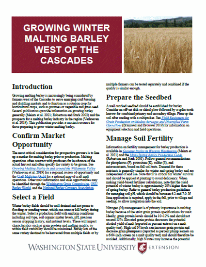 Imagen de Growing Winter Malting Barley West of the Cascades