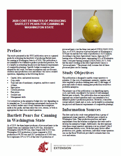 Imagen de 2020 Cost Estimates of Producing Bartlett Pears for Canning in Washington State