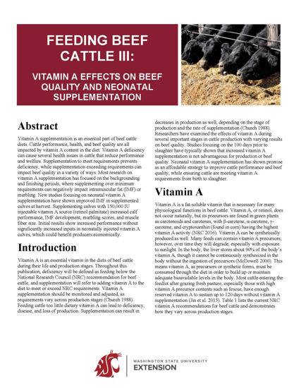 Picture of Feeding Beef Cattle III: Vitamin A Effects on Beef Quality and Neonatal Supplementation