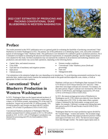 Picture of 2022 Cost Estimates of Producing and Packing Conventional 'Duke' Blueberries in Western Washington