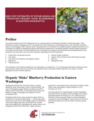 Picture of 2022 Cost Estimates of Producing and Packing Organic 'Duke' Blueberries in Eastern Washington