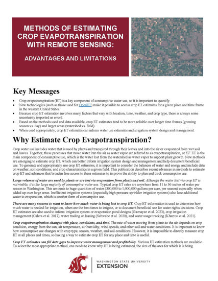 Picture of Methods of Estimating Crop Evapotranspiration with Remote Sensing: Advantages and Limitations